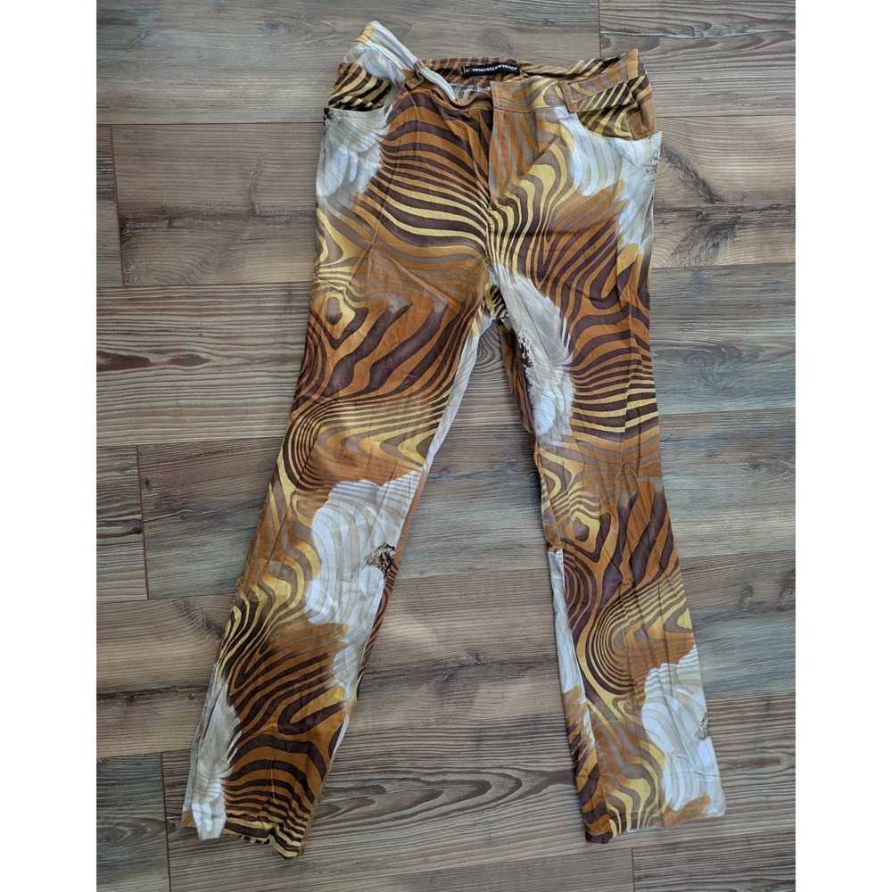 Vintage Company Ellen Tracy Retro Groovy Brown Tan Mustard Yellow Swirl Pants